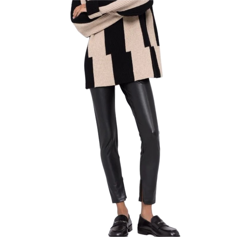 MICHAEL KORS BLACK LEATHER LEGGINGS ZIPPED CUFFS PANTS HIGH RISE JOGGERS 12 L
